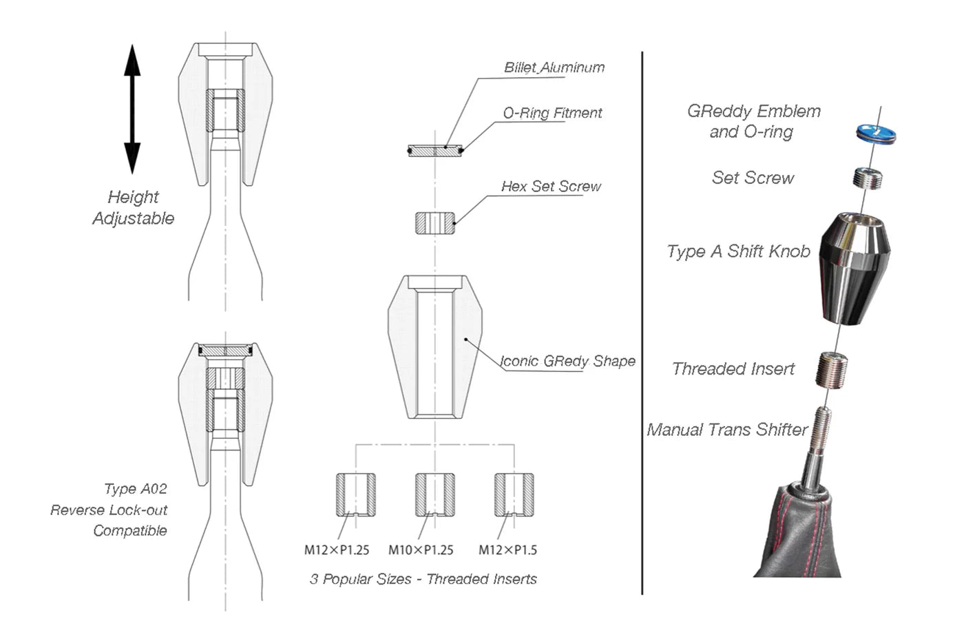 GREDDY Shift Knob A02-Low type lockout - Black - (14500582)